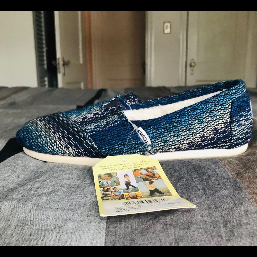 TOMS Classics Blue Multi Stripe Woven + Shearling